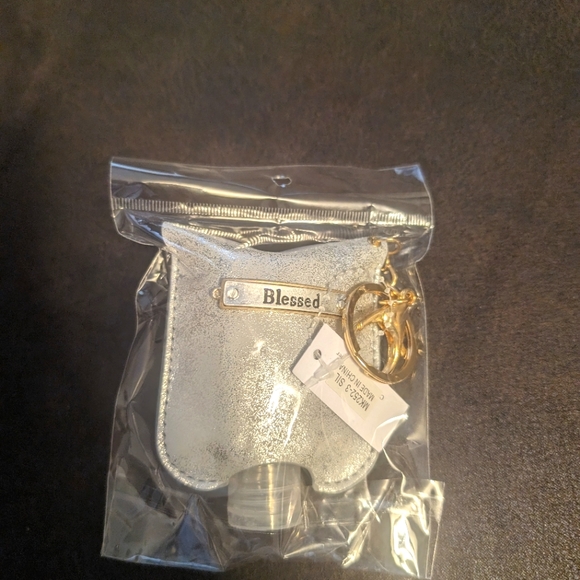 Metallic Silver with "Blessed" plate Hand Sanitizer Keychain - Picture 1 of 2